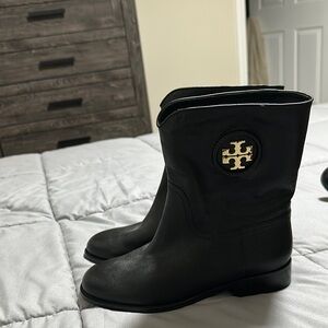Tory Burch Black Leather Mid-Calf Boots